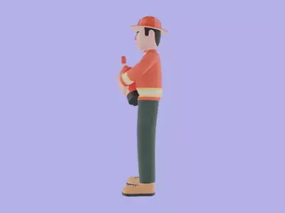 Stylized 3D Firefighter Holding Extinguisher - Cartoon Male  3D model