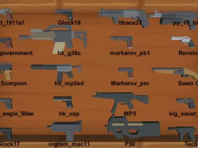 Low poly MEGA gunpack Free low-poly 3D model