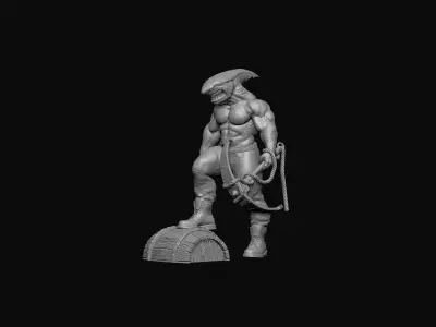 Angry Shark with anchor as a weapon 3D print model