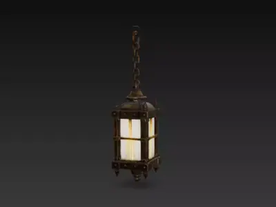Medieval Hanging Lantern with Candle - PBR Low Poly Game Ready Low-poly 3D model