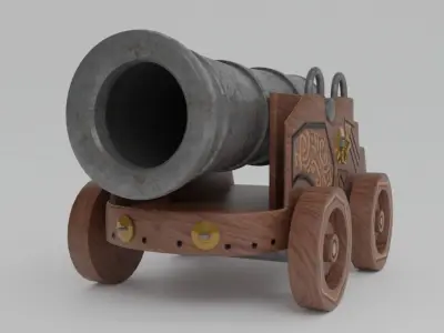Cannon PBR Low Poly Model wooden toy Free low-poly 3D model