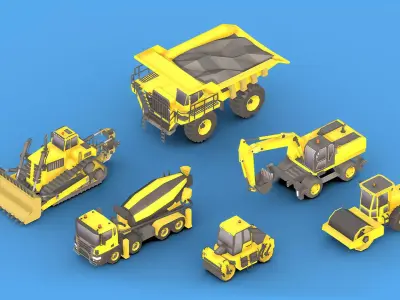 Collection Construction Vehicles Low- Poly Low-poly 3D model