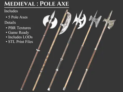 Medieval Collection Weapons Pole Axes 3D Model Pack purchase