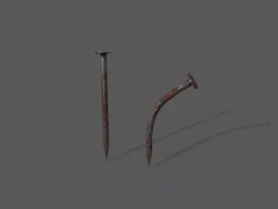 Rusty straight and bent nails Low-poly 3D model