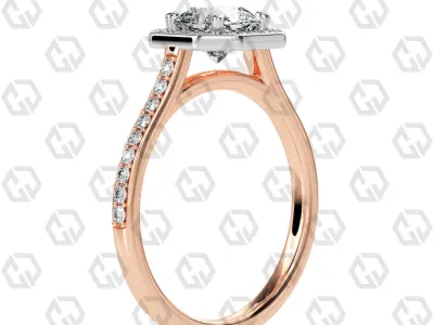 Ring 200 Radiant Shape Cathedral Halo pave set with Gems 3D print model