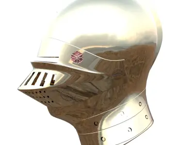 Golden Low Poly Medieval Knight Helmet PBR 4K Armor 3D Model Low-poly 3D model