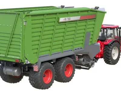 Tractor and Fendt Trailer Low-poly 3D model