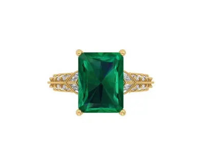 Emerald Art Deco Ring 3D print model 27