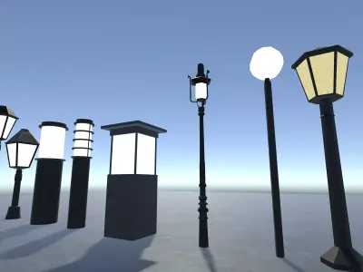 3D Street Lamp Models Collection  Game Ready Assets Low-poly 3D model