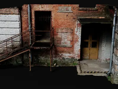 abandoned factory facade brickwall corner photogrammetry Low-poly 3D model