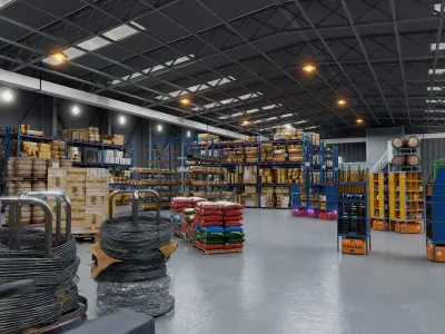 Modern Warehouse Interior Cargo Shelves High Poly 3D Model Low-poly 3D model