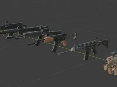Assault Machine Guns Pack Low-Poly style 3D model