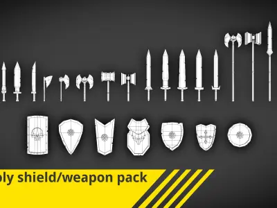 Low-poly weapon-shield pack Low-poly 3D model
