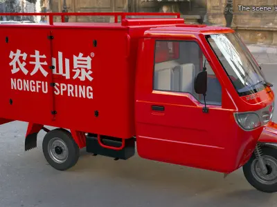 Delivery Trike with Close Body Red Rigged 3D model
