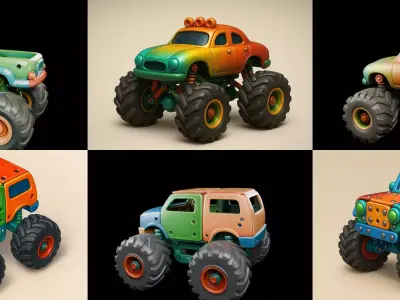 Monster Truck bundle 13 pack 100 glb 3D model