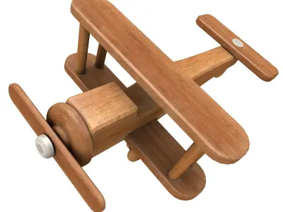 Wooden Toy Biplane Airplane Low Poly Low-poly 3D model