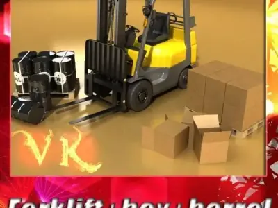 Lift Truck Pallet Cartons and Metal Drums 3D model
