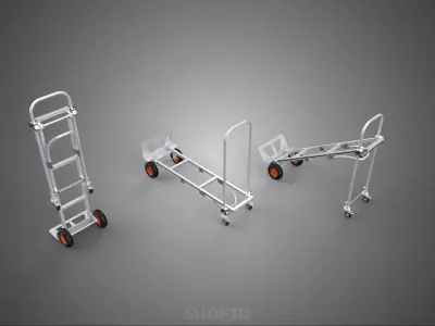 FOLDABLE HAND TRUCK PLATFORM TROLLEY CART FLATBED UPRIGHT TILTED 3D model