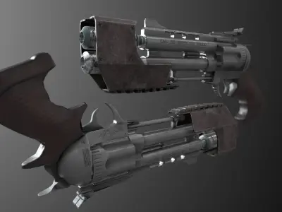 Steampunk model of a revolver Low-poly 3D model