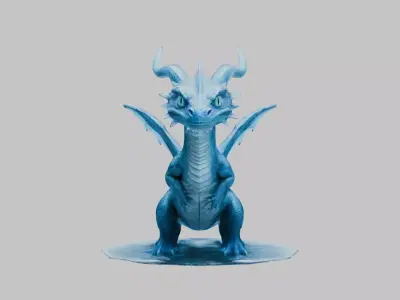 Blue Fantasy Dragon Figure Low-poly 3D model