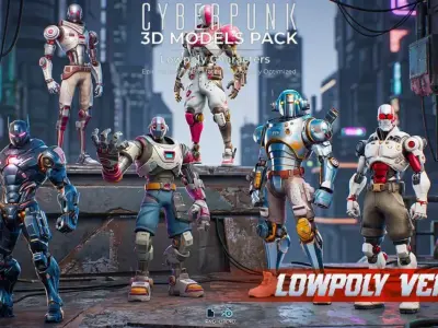 Cyberpunk Combat Androids LowPoly Low-poly 3D model