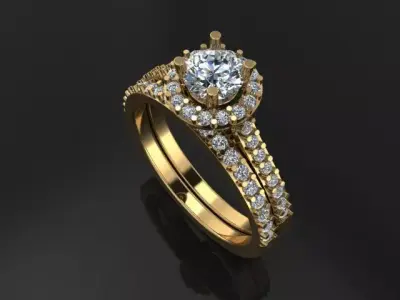 Diamond Halo Engagement Ring Set With Band 5mm 3D print model