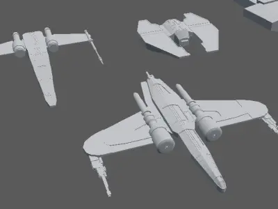 A set of  5 spaceships 3d models Free low-poly 3D model