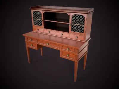 Vintage Office Desk with hutch Low-poly 3D model