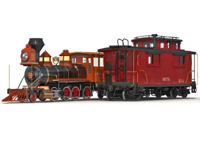 Steam Train and Caboose 3D model