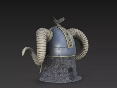 Ancient Norse Raven  Ram Horned Fantasy Helmet  Game Ready PBR 3D model