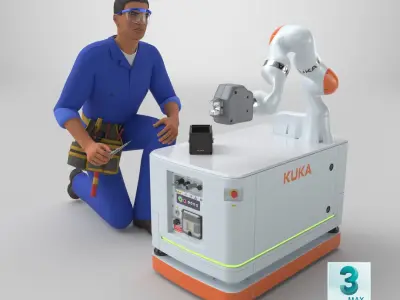  Engineer Repairing Robot KUKA KMR Iiwa 