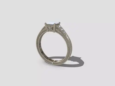 Vintage Inspired Asscher Cut Engagement Ring With Side Diamonds 3D print model