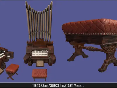 Antique Victorian Pump Pipe Organ Piano Low-poly 3D model