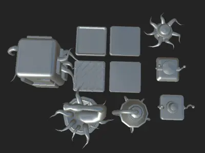 Sci Fi props for game NO texture no UVW mapping Low-poly 3D model