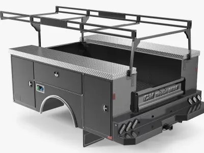 Steel Service Truck Bed with Ladder Rack Black 3D model