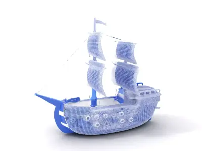 Blue Pirate Ship model pack Low-poly 3D model