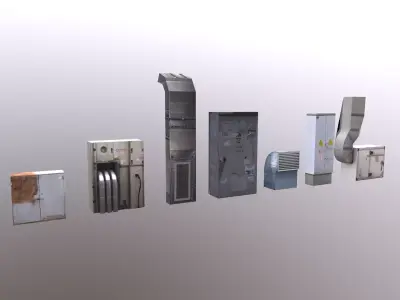 Industrial Factory Set  Low-poly 3D model