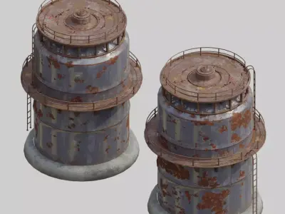 Large Cylindrical Metal silo 3D model