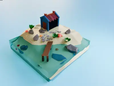 Island with peace of alone 3D model