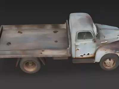 A Realistic Wrecked 1950s Rural Flatbed Truck 3D Model Low-poly 3D model