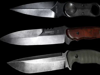 Tactical 5 knife pack Low-poly 3D model