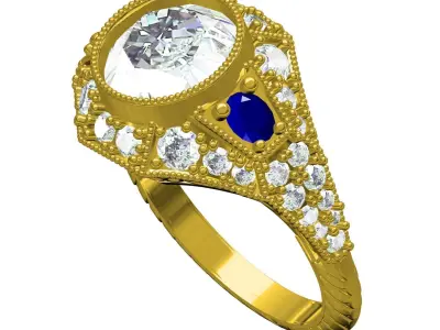 Antique Art Deco Round Diamond Engagement Ring 3 3D print model