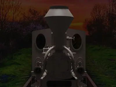 Locomotive train in tunnel with neon lights 3D model
