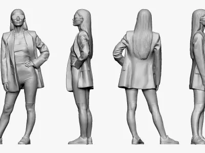 001243 woman in big glasses and gray coat 3D model