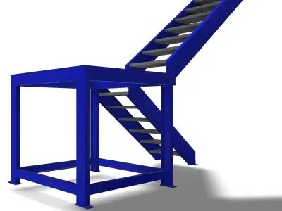 Industrial ladder with steel grating steps 3D model
