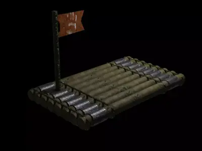 3Wrap Low Poly 3dModel pile of barrels with flag on top Low-poly 3D model