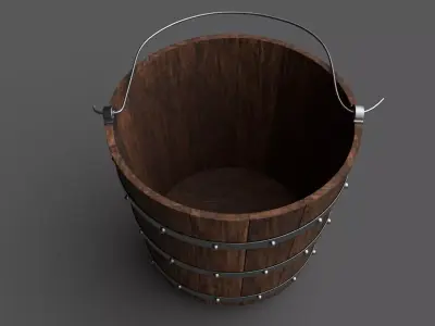 Wooden Bucket Low-poly 3D model