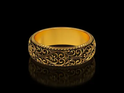 Men Antique floral carvings eternity band Ring v3 3D print model