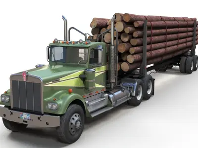 Kenworth W900A log train truck Low-poly 3D model