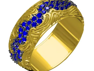 Antique Sea Waves Band Ring 3D print model